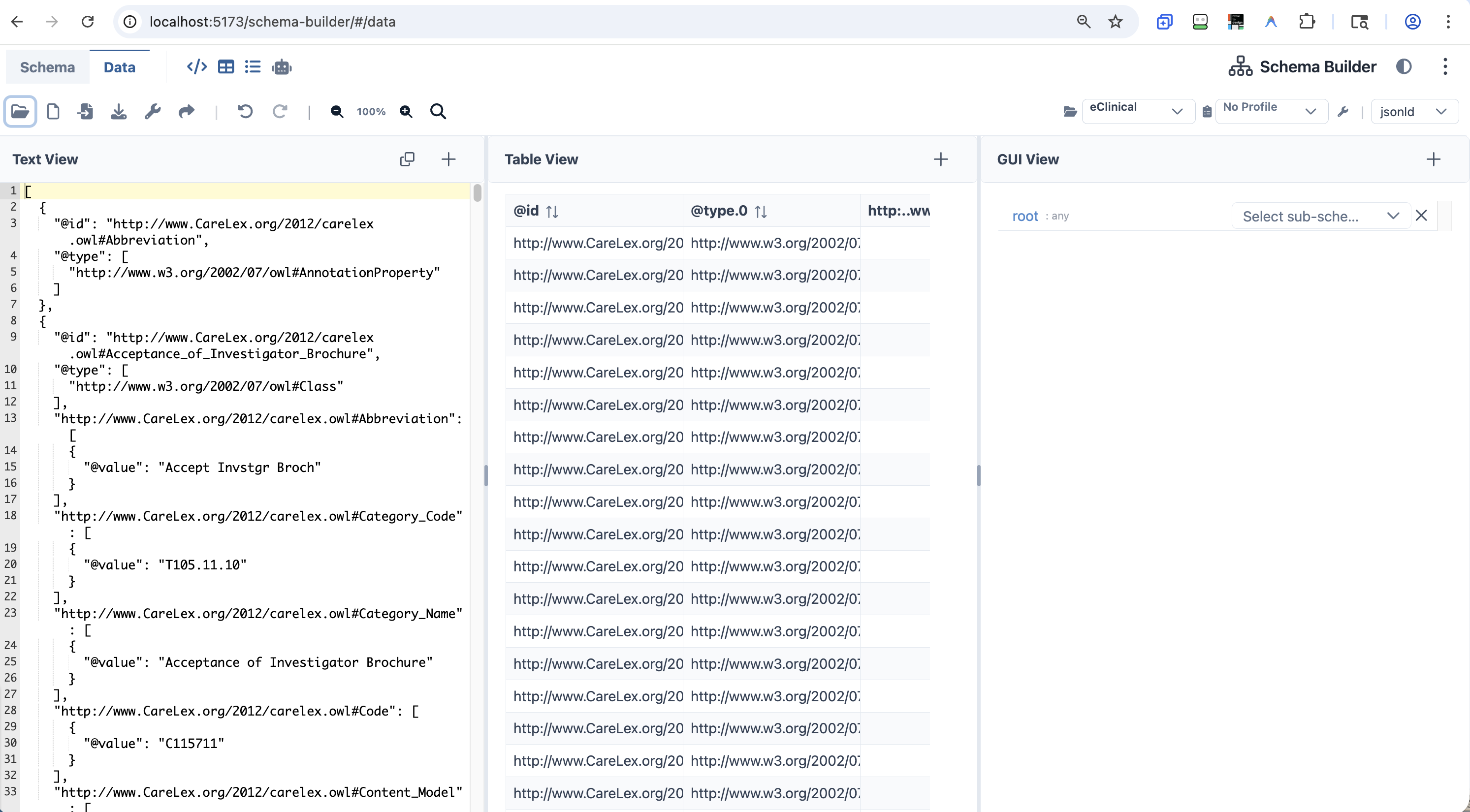 Schema Builder — Data Mode