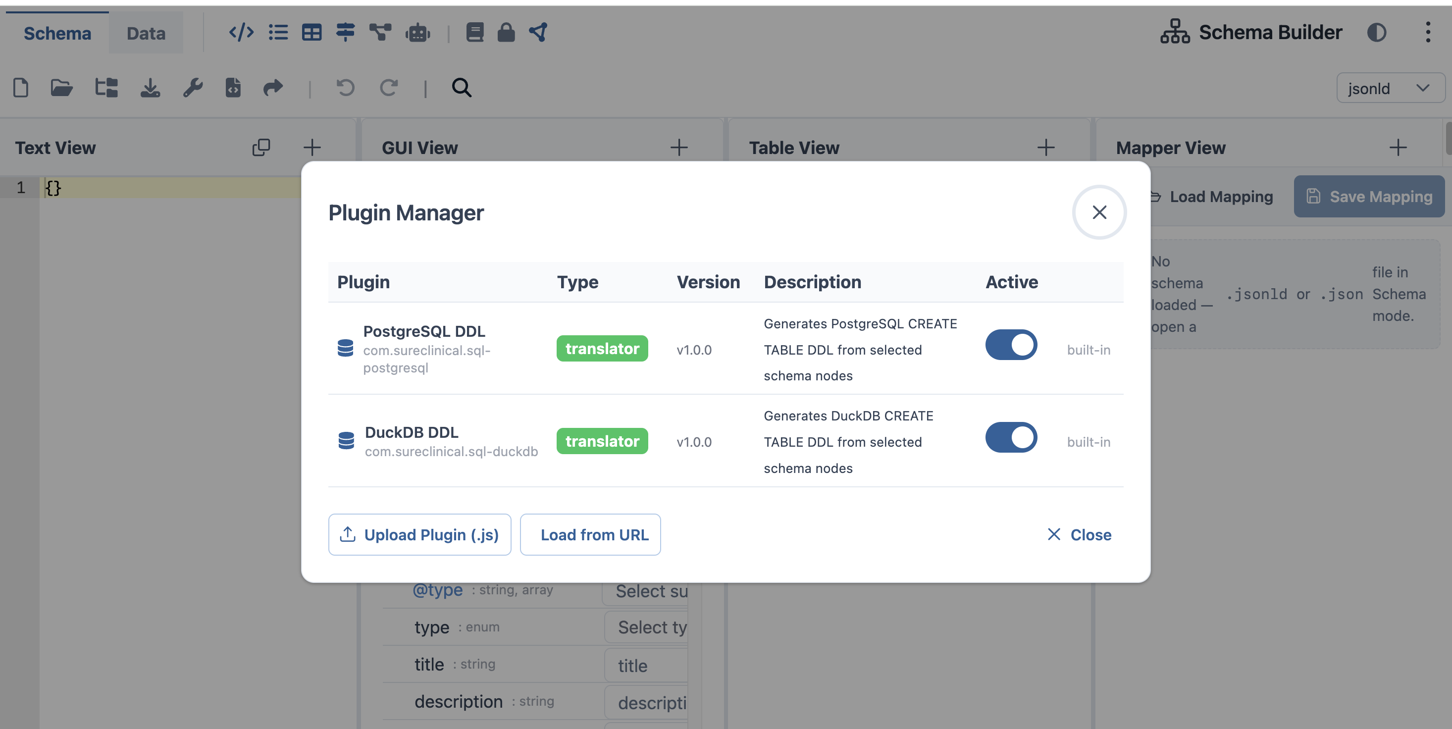 Schema Builder Plugin System User Interface